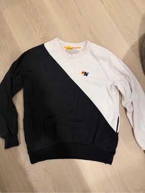 Aviator Nation Black and White Diagonal Crewneck Sweater